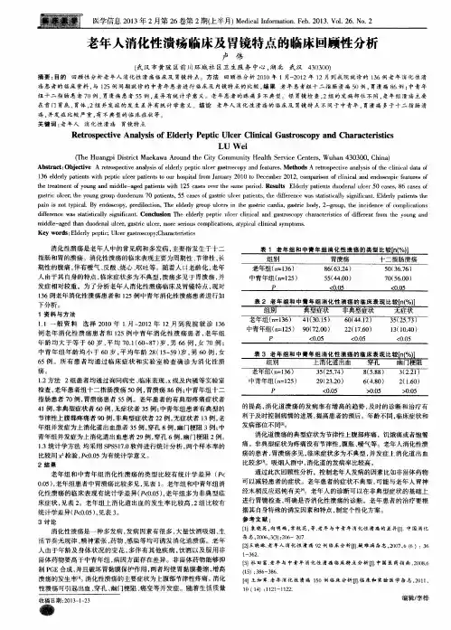 老年人消化性溃疡临床及胃镜特点的临床回顾性分析