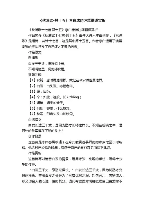 《秋浦歌十七首·其十五》李白唐诗注释翻译赏析