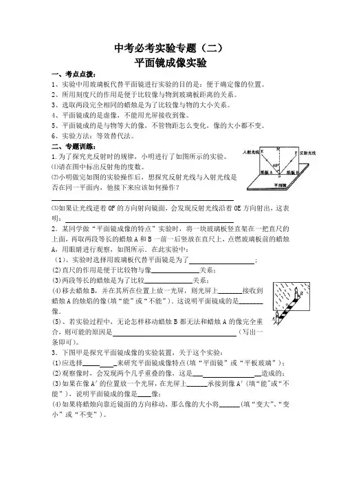 中考必考实验专题(二)平面镜成像与电磁学实验
