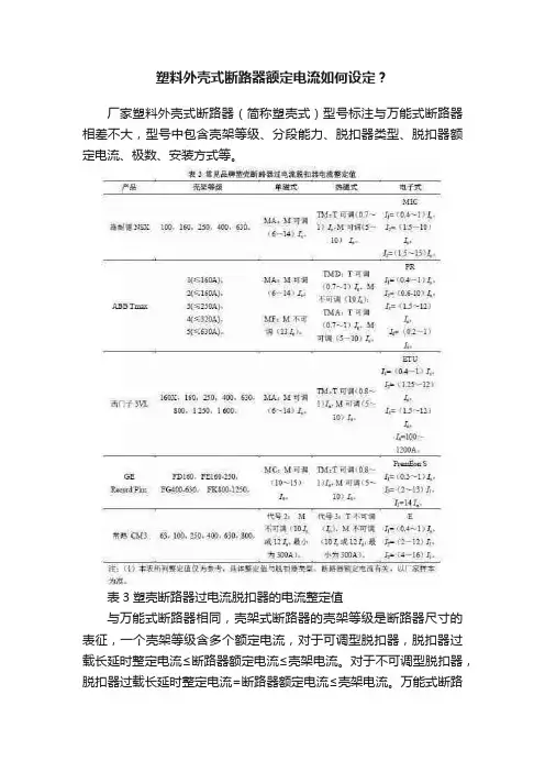 塑料外壳式断路器额定电流如何设定？
