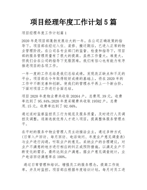 项目经理年度工作计划5篇