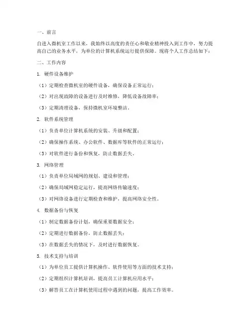 微机室_个人工作总结