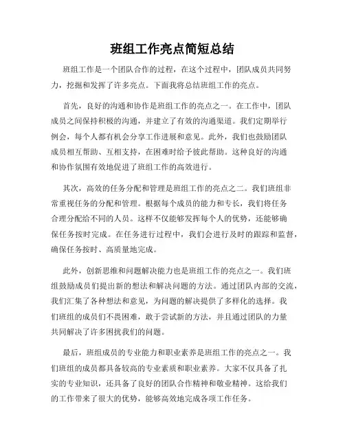 班组工作亮点简短总结