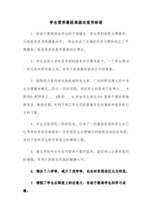学生营养餐经典励志宣传标语（2篇）