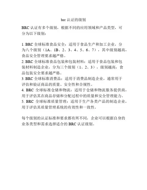 brc 认证的级别