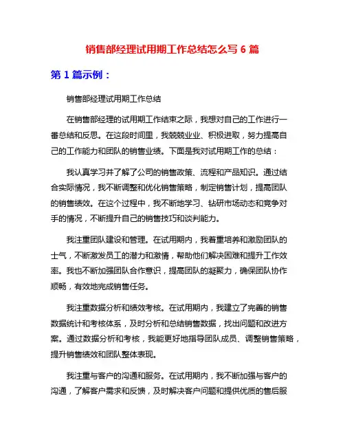 销售部经理试用期工作总结怎么写6篇