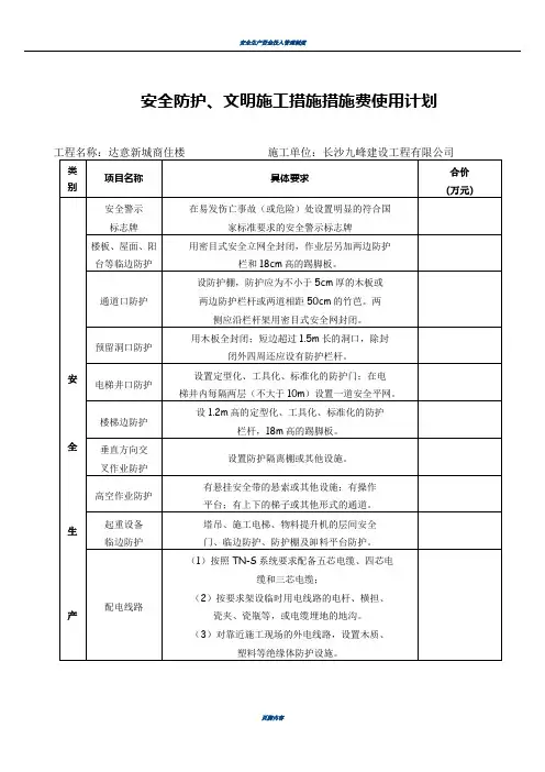安全生产资金投入计划与使用台账