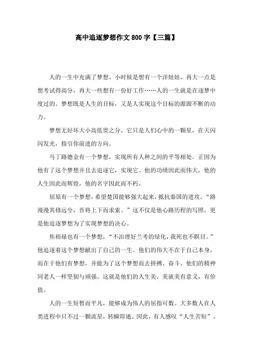 高中追逐梦想作文800字【三篇】
