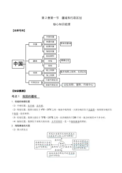 第2章 第1节 疆域和行政区划(核心知识梳理)-七年级地理上期中(中图版)
