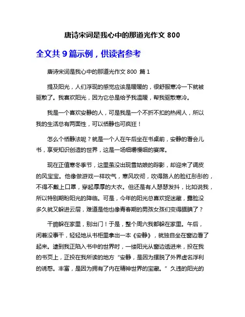 唐诗宋词是我心中的那道光作文800