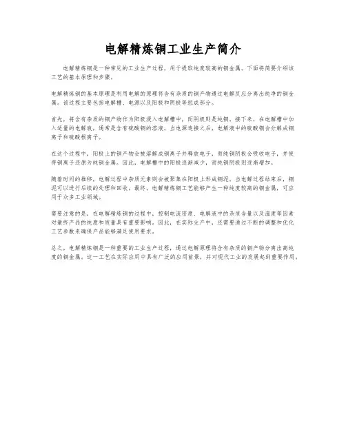 电解精炼铜工业生产简介