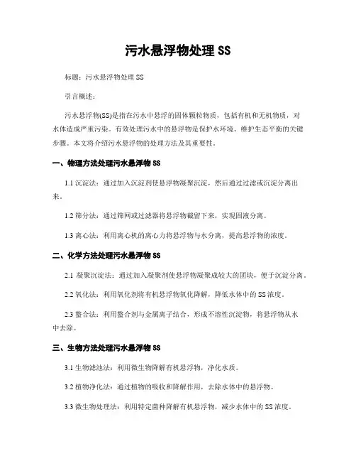 污水悬浮物处理SS
