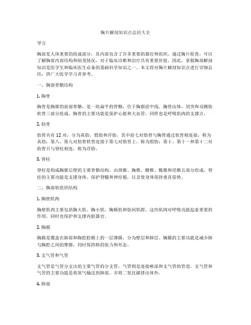胸片解剖知识点总结大全