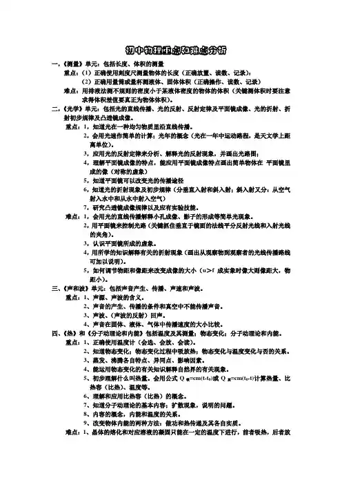 (完整)初中物理重点和难点分析
