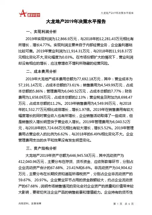 大龙地产2019年决策水平分析报告