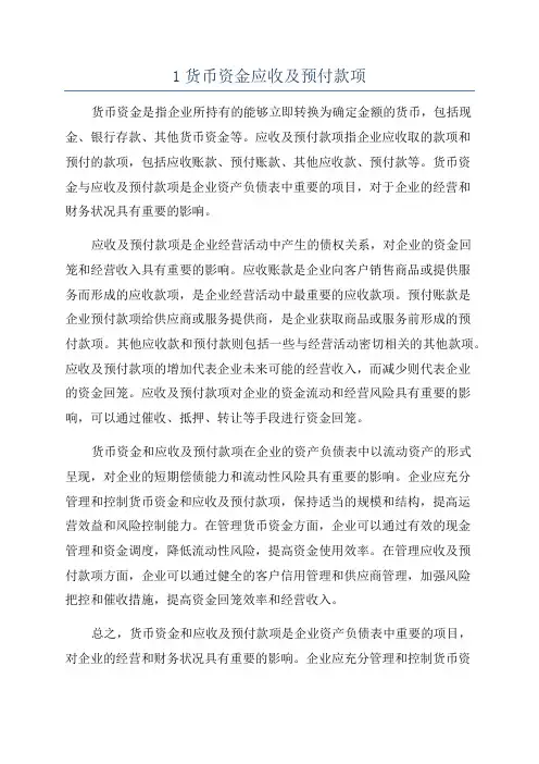 1货币资金应收及预付款项