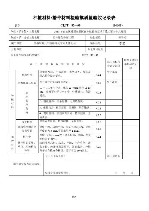 绿化(方面)检验批质量验收记录表格