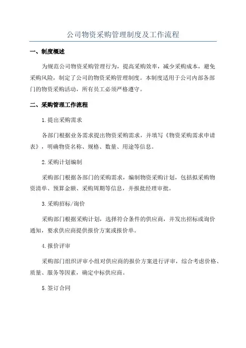 公司物资采购管理制度及工作流程
