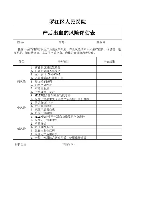 产后出血的风险评估