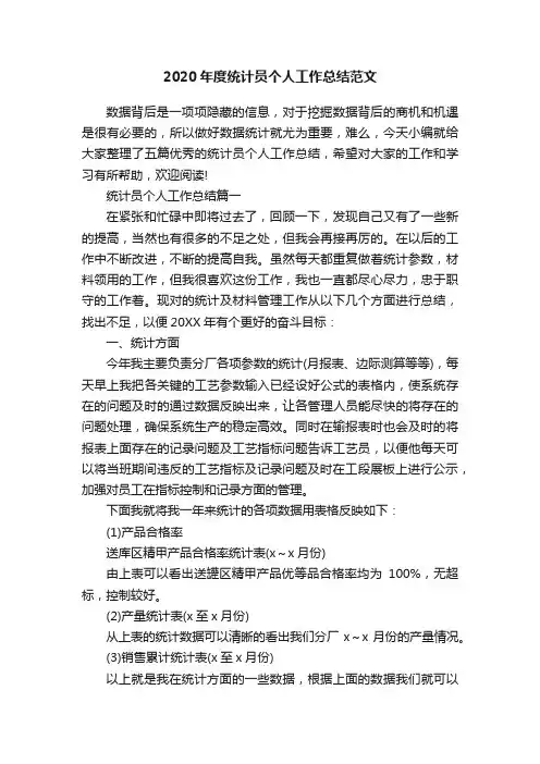 2020年度统计员个人工作总结范文