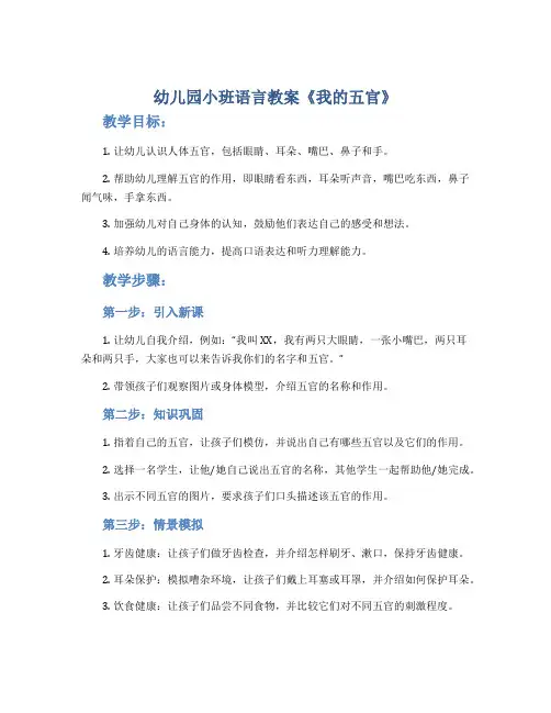 幼儿园小班语言教案《我的五官》