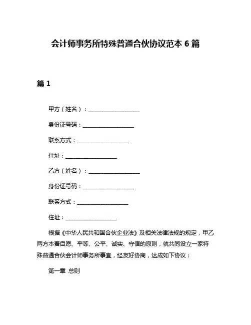 会计师事务所特殊普通合伙协议范本6篇