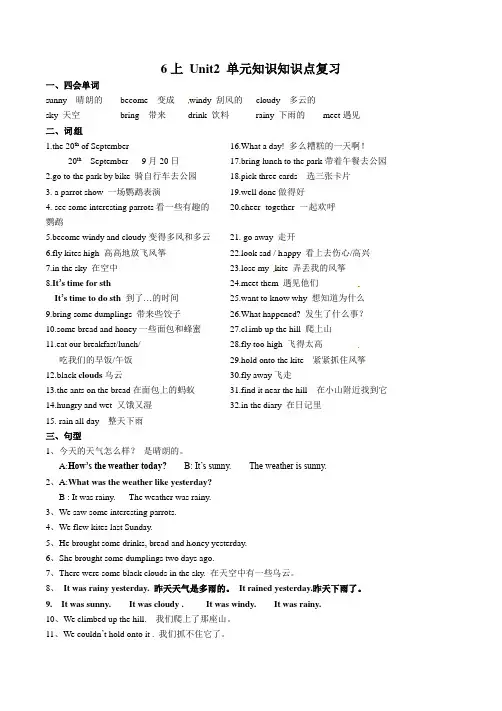 译林版(三起)六年级英语上册Unit 2 What a day单元知识知识点复习