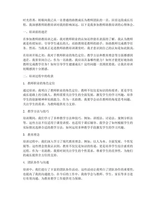 教师助教培训心得体会