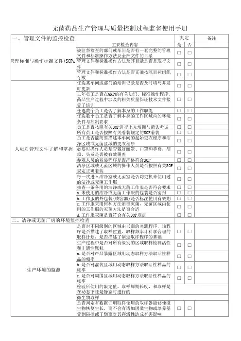 无菌药品生产管理与质量控制过程监督使用手册