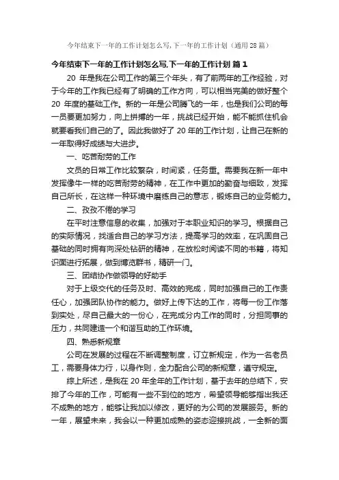 今年结束下一年的工作计划怎么写,下一年的工作计划（通用28篇）