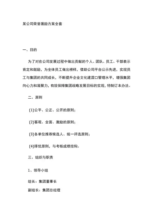 某公司荣誉激励方案全套
