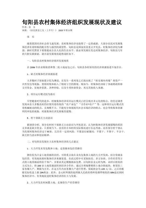旬阳县农村集体经济组织发展现状及建议