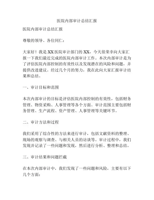 医院内部审计总结汇报