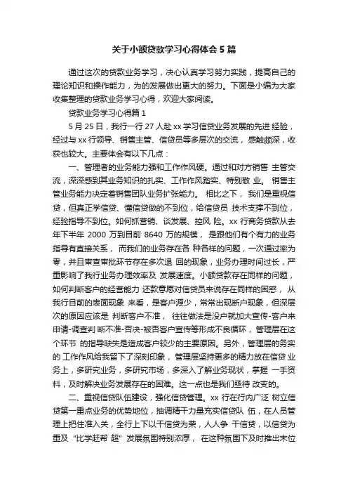 关于小额贷款学习心得体会5篇