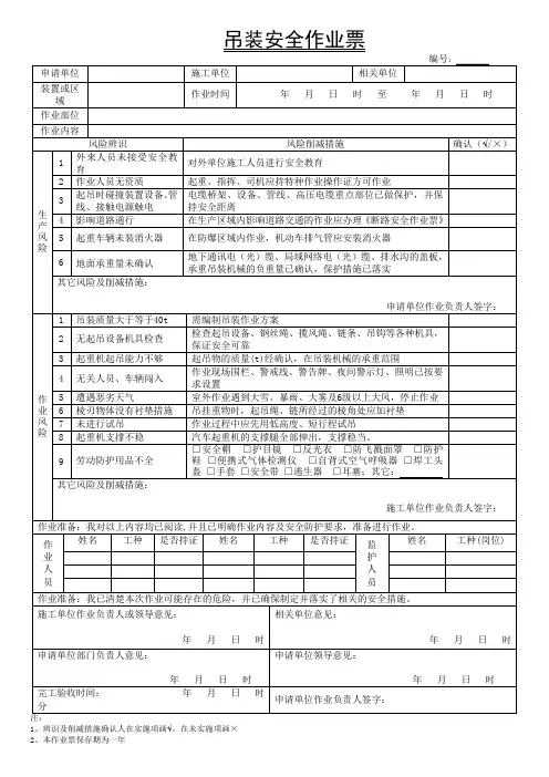 吊装安全作业票