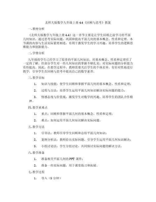 北师大版数学九年级上册4.4《回顾与思考》教案