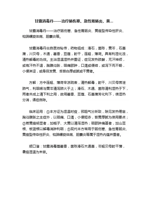 甘露消毒丹——治疗肠伤寒、急性胃肠炎、黄...