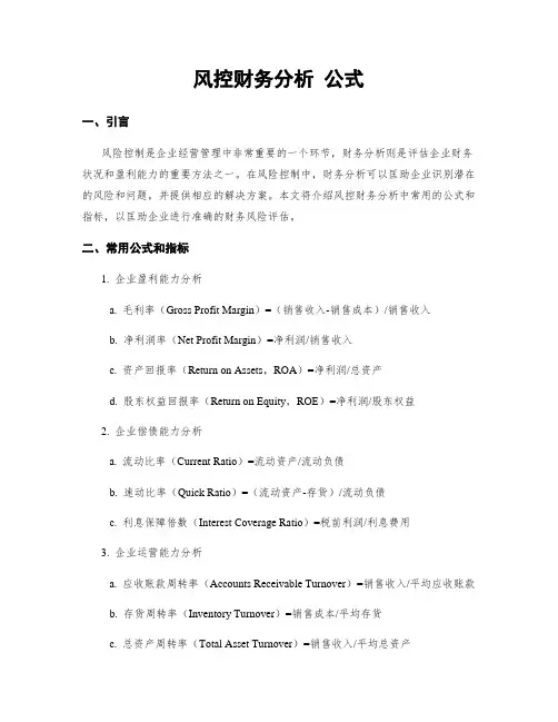 风控财务分析 公式