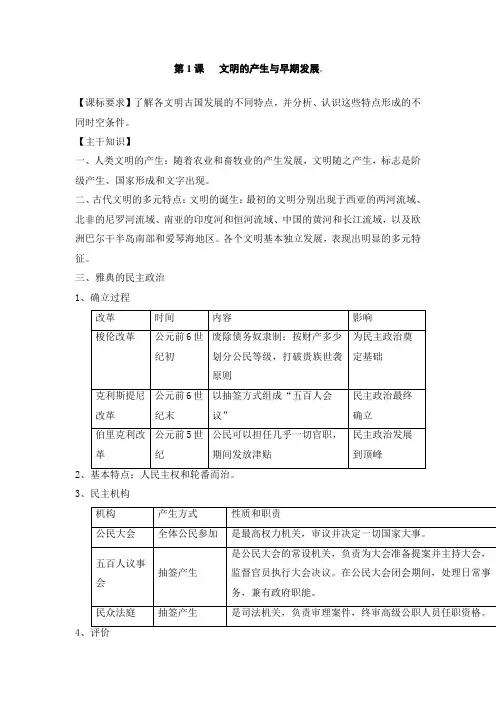 《文明的产生与早期发展》参考教学设计(教师版)