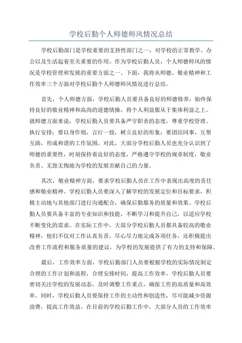学校后勤个人师德师风情况总结