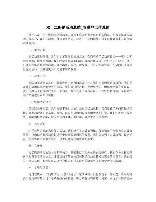 双十二促销活动总结_双联户工作总结