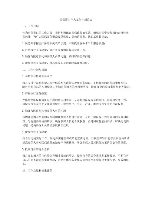 医保窗口个人工作计划范文