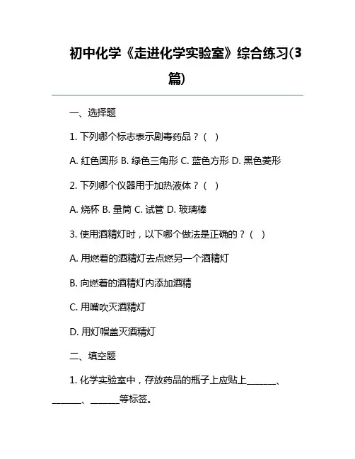 初中化学《走进化学实验室》综合练习(3篇)