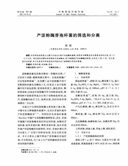 产淀粉酶芽孢杆菌的筛选和分离