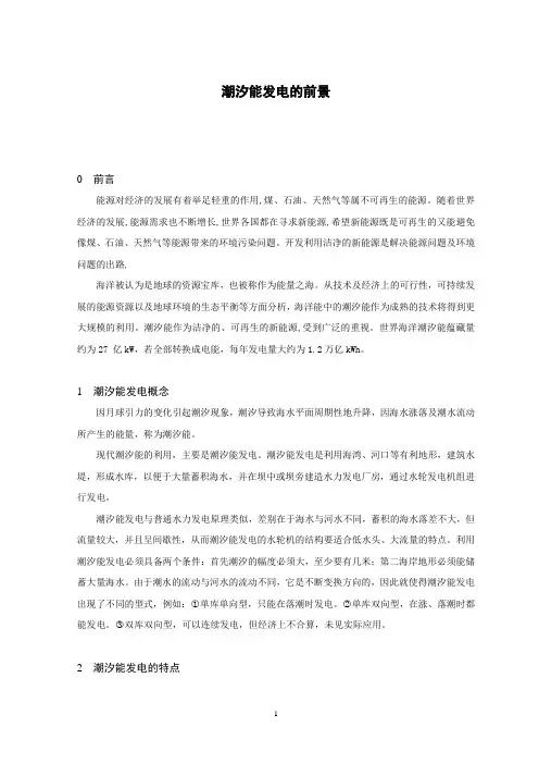 潮汐能发电的现状和前景
