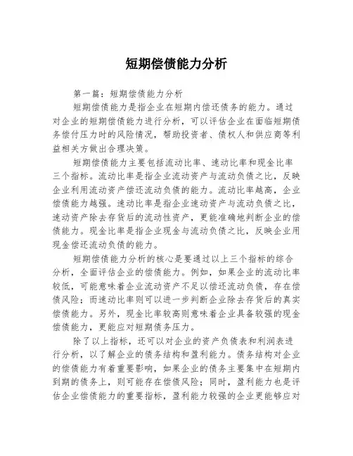 短期偿债能力分析2篇