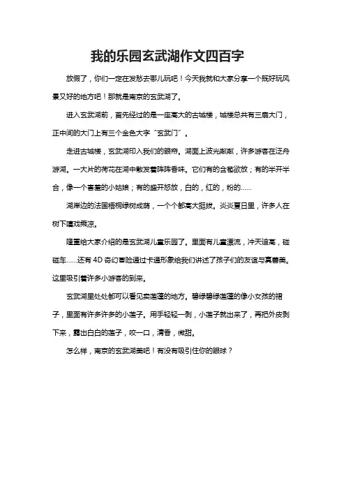 我的乐园玄武湖作文四百字