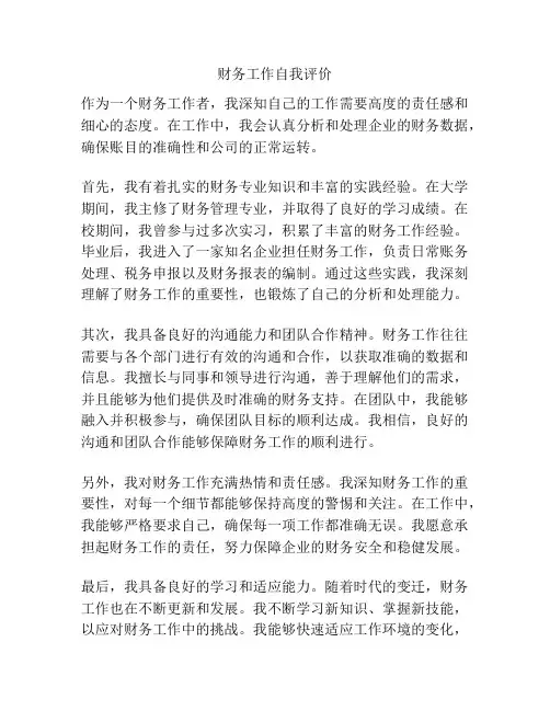 财务工作自我评价