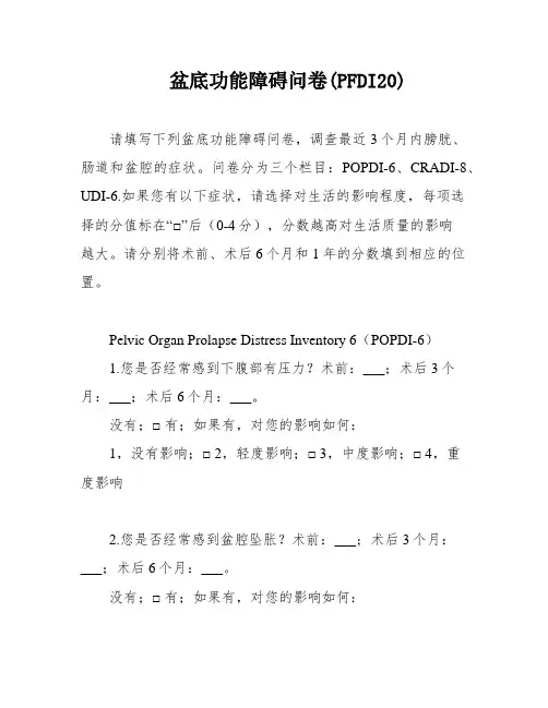 盆底功能障碍问卷(PFDI20)
