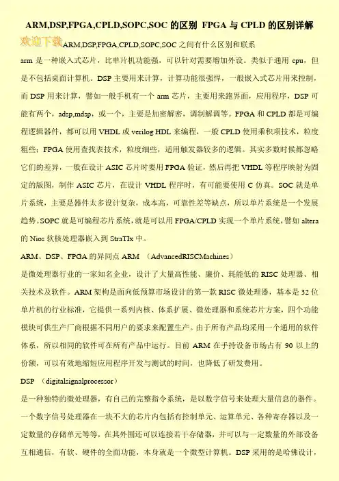 ARM,DSP,FPGA,CPLD,SOPC,SOC的区别 FPGA与CPLD的区别详解